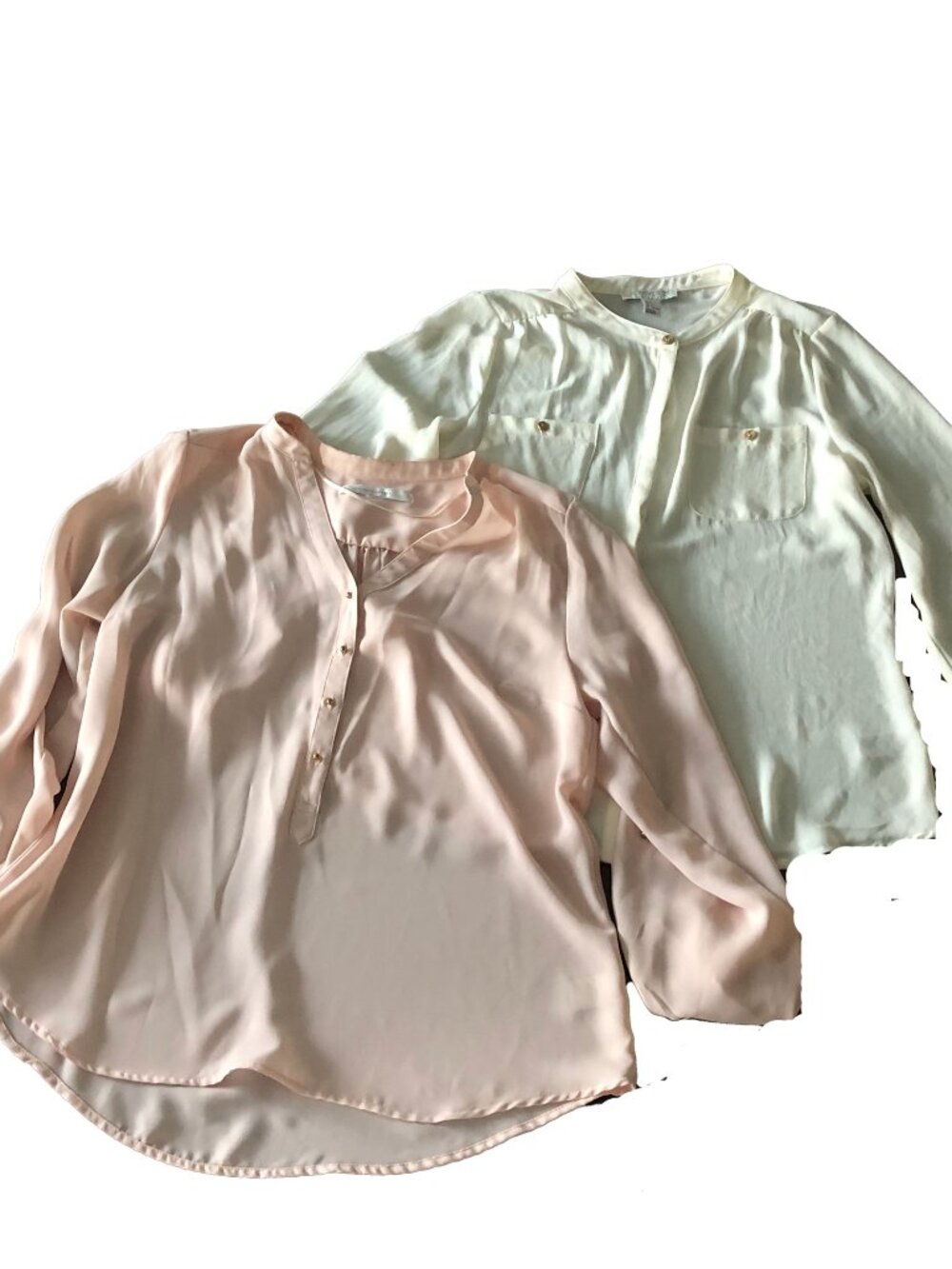 Lot of 2 Sheer Button-Up Blouses | Pastel Pink & Off-White Cream